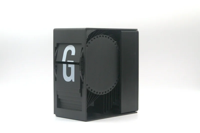 A single flip forward split flap module, fully assembled
